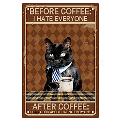 Tinplate Sign Poster, Vertical, for Home Wall Decoration, Rectangle with Word Coffee, Cat Pattern, 300x200x0.5mm(AJEW-WH0157-470)
