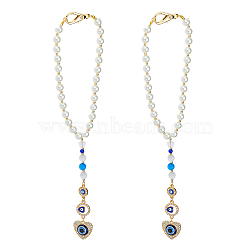 2Pcs Alloy Rhinestone Pendant Decorations, with Glass & Glass Pearl Beads, Brass Spacer Beads and Alloy Lobster Claw Clasps, Golden, 258mm, 2pcs/set(HJEW-FH00021)