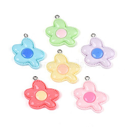 Opaque Resin Pendants, Flower, with Platinum Tone Iron Loop, Mixed Color, 32.5~33x28x5mm, Hole: 1.8~2mm(RESI-T062-01M)