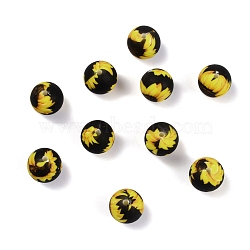 Silicone Beads, DIY Nursing Necklaces and Bracelets Making, Chewing Pendants, Round with Sunflower pattern, Yellow, 15mm, Hole: 2mm(SIL-WH0011-05)