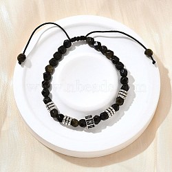 Brass Beaded Bracelets, with Cubic Zirconia and Natural Obsidian, Cadmium Free & Lead Free, Rack Plating, Platinum, Inner Diameter: 2~3-1/4 inch(5.2~8.3cm)(BJEW-Z094-03D)