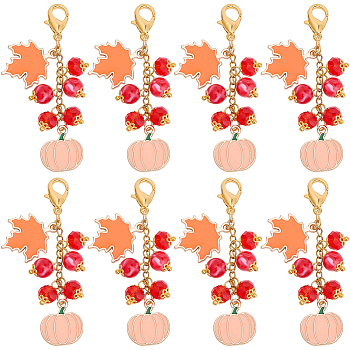 8Pcs Thanksgiving Day Alloy & Acrylic Pendant Decorations, with Alloy Swivel Clasps, Pumpkin, 68mm