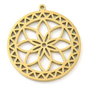 304 Stainless Steel Pendants, Laser Cut, Flower Charm, Golden, 27x25x1.4mm, Hole: 1.2mm