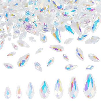 168Pcs 7 Styles Electroplate Glass Beads Strands, Teardrop, Clear, 9~20x4~10mm, 24pcs/style