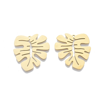 201 Stainless Steel Pendants, Monstera Leaf, Real 18K Gold Plated, 28.5x27.5x1mm, Hole: 1.4mm