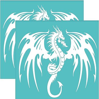 Self-Adhesive Silk Screen Printing Stencil, for Painting on Wood, DIY Decoration T-Shirt Fabric, Turquoise, Dragon Pattern, 220x280mm