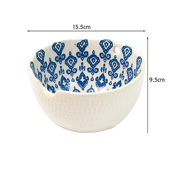 Round Handmade Porcelain Yarn Bowl Holder, Knitting Wool Storage Basket with Holes to Prevent Slipping, Blue, 15.5x9.5cm