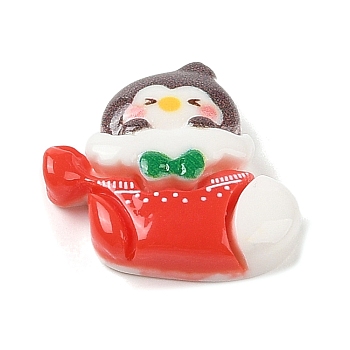 Animal Christmas Socking Theme Opaque Resin Decoden Cabochons, Penguin, 23.5x23.5x6.5mm