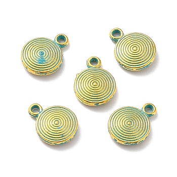 Alloy Charms, Flat Round, Golden & Green Patina, 12x9x2.5mm, Hole: 1.2mm