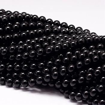 Natural Black Tourmaline Beads Strands, Grade AB, Round, 8mm, Hole: 1mm, about 48pcs/strand, 15.7 inch