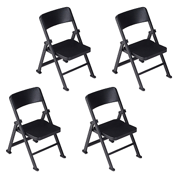 Cute Mini Plastic Foldable Chair, Miniature Furniture Model, for Mobile Phone Holder, Dollhouse Accessories, Pretending Prop Decorations, Action Figure Dislay Backdrop, Black, 73x60x96.5mm, Fold: 118.5x61.5x13mm