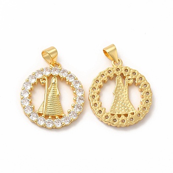 Rack Plating Brass Micro Pave Cubic Zirconia Pendants, Long-Lasting Plated, Cadmium Free & Lead Free, Flat Round with Human Charm, Real 18K Gold Plated, 21.5x19.5x2.5mm, Hole: 4.2x3.5mm