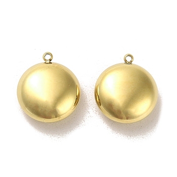 304 Stainless Steel Pendants, Flat Round Charms, Real 14K Gold Plated, 19.5x17x7.5mm, Hole: 1.4mm
