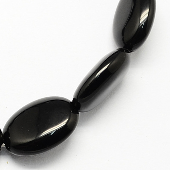 Natural Black Onyx Beads Strands, Oval, Black, 18x13x6mm, Hole: 1mm, about 22pcs/strand, 15.7 inch