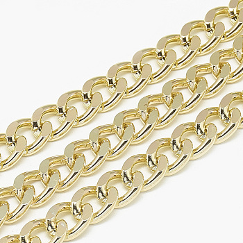 Unwelded, Faceted Aluminum Curb Chains, Diamond Cut Chains, Gold, 11x8.5x2.2mm