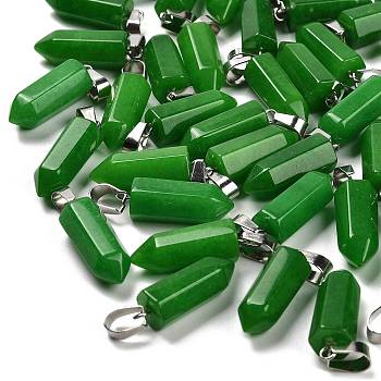 Dyed Natural White Jade Pendants, with Stainless Steel Color Plated 201 Stainless Steel Snap on Bails, Green, 25.5~26.5x8~9x8~9mm, Hole: 7x4mm