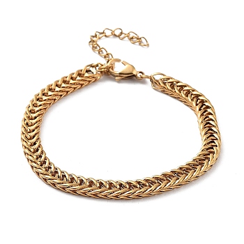 Ion Plating(IP) 304 Stainless Steel Wheat Chains Bracelets for Women Men, Real 18K Gold Plated, 7 inch(17.9cm)