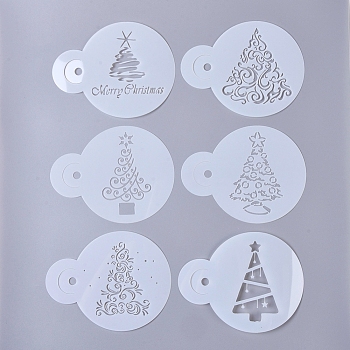 Plastic Drawing Stencil, Drawing Scale Template, for Painting on Scrapbook Fabric Tiles Floor Furniture Wood, Christmas Tree, White, 140x110x0.2mm, 6sheets/set