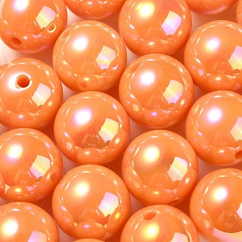 UV Plating Rainbow Iridescent Acrylic Beads, Round, Dark Orange, 17.5x17mm, Hole: 2.8mm