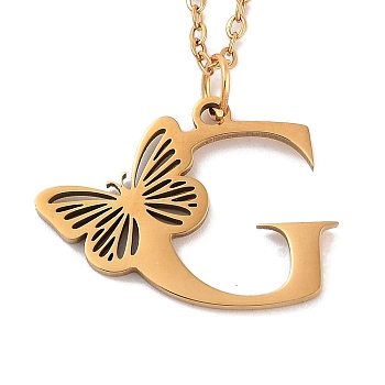 Vacuum Plating 201 Stainless Steel Necklaces, Letter G, 12.09 inch(30.7cm) pendant: about 16.5x22mm.