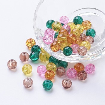 Baking Painted Crackle Glass Beads, Fall Mix, Round, Mixed Color, 8~8.5x7.5~8mm, Hole: 1mm, about 100pcs/bag