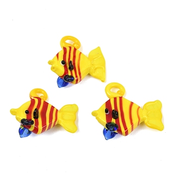 Handmade Lampwork Pendants, Fish, Gold, 25.5~27.5x26~29x11~14mm, Hole: 3~5.5mm