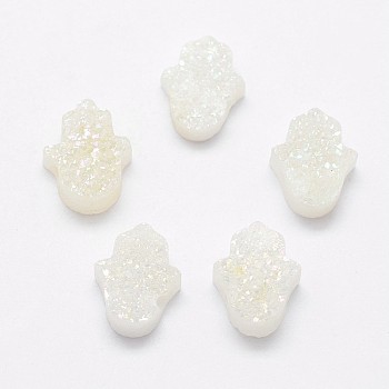 Hamsa Hand Druzy Crystal Beads, Electroplate Natural Druzy Crystal Beads, White, 13x10.5x4.5~5mm, Hole: 1mm