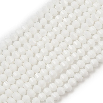 Opaque Glass Beads Strands, Rondelle, Faceted, White, 5x6x5mm, Hole: 1.2mm, about 98pcs/strand, 17.32''(44cm)