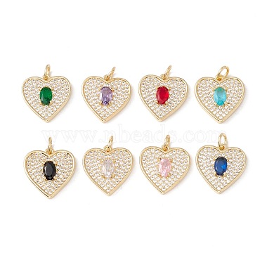 Real 18K Gold Plated Mixed Color Heart Brass+Cubic Zirconia Pendants