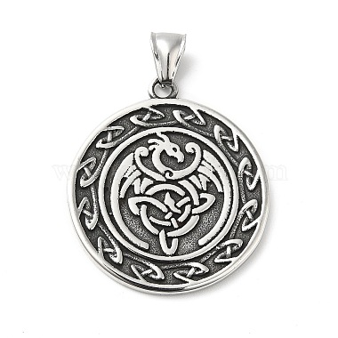 Antique Silver Flat Round 304 Stainless Steel Pendants