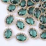 Transparent Glass Links connectors, with Brass Findings, Faceted, Oval, Light Gold, Sea Green, 21.5x14x5mm, Hole: 1.2mm(GLAA-T007-09C)