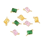 Brass Pave Cubic Zirconia Rectangle Connector Charms, Cadmium Free & Nickel Free & Lead Free, Real 18K Gold Plated, Mixed Color, 13x7.5x4mm, Hole: 1mm(KK-P347-05G)