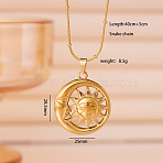 304 Stainless Steel Sun Pendant Necklaces for Women, Real 18K Gold Plated, Moon, 15.75 inch(40cm), pendant: 28.5x25mm(WG60B9D-03)