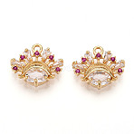 Brass Micro Pave Cubic Zirconia Charms, Crown, Real 18K Gold Plated, 13x14.5x3.5mm, Hole: 1.4mm(KK-N261-73G)