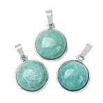 Natural Amazonite Pendants, Brass Bezeled Charms, Rack Plating, Platinum, Half Round, 21x18x7.5mm, Hole: 8x5mm(GG-CBA0251-09F-P)
