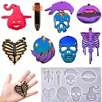 DIY Silicone Halloween Theme Pendant Molds, Resin Casting Molds, For UV Resin, Epoxy Resin Jewelry Making, Pumpkin/Skeleton/Lip, White, 150x254x65mm(HAWE-PW0001-035B)