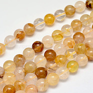 Natural Yellow Hematoid Quartz Round Beads Strands, Ferruginous Quartz, 6mm, Hole: 1mm, about 63pcs/strand, 15 inch(G-F266-09-6mm)