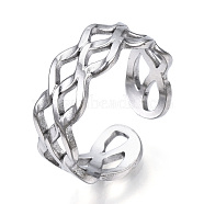 304 Stainless Steel Wave Open Cuff Ring, Hollow Ring for Women, Stainless Steel Color, US Size 7 1/4(17.5mm)(RJEW-N040-36)