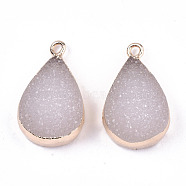 Druzy Resin Pendants, with Edge Light Gold Plated Iron Loops, Teardrop, Linen, 25~26x15x8.5mm, Hole: 1.8mm(RESI-S383-050A)