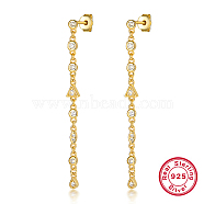 925 Sterling Silver Stud Earrings, Cubic Zirconia Chains Tassel Earrings, Real 18K Gold Plated, 43x30mm(OB9233-1)