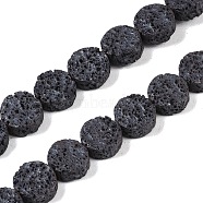 Frosted Natural Lava Rock Beads Strands, Flat Round, 6.5x3mm, Hole: 1mm, about 62pcs/strand, 15.75''(40cm)(G-E618-03)