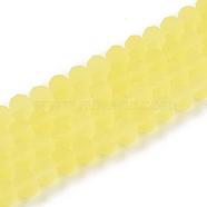 Transparent Glass Beads Strands, Faceted, Frosted, Rondelle, Yellow, 8mm, Hole: 1mm, about 64~65pcs/strand, 40~41cm(EGLA-A044-T8mm-MD29)