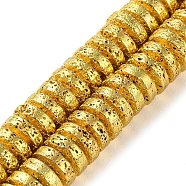 Electroplated Natural Lava Rock Beads Strands, Disc, Heishi Beads, Golden Plated, 8~8.5x3mm, Hole: 1.8mm, about 127pcs/strand, 15.94''(40.5cm)(G-I360-A03-01)