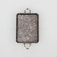 Tibetan Style Alloy Cabochon Connector Settings, Cadmium Free & Lead Free, Rectangle, Antique Silver, Tray: 18x25mm, 36x20x1.5mm, Hole: 3mm(X-TIBEP-N004-01AS)