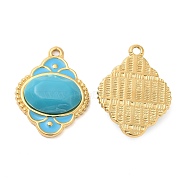 Enamel Pendants, with 304 Stainless Steel Finding and Acrylic Cabochon, Real 18K Gold Plated, Rhombus Charm, Sky Blue, 24.5x18.5x5.5mm, Hole: 1.5mm(STAS-E040-13G-03)