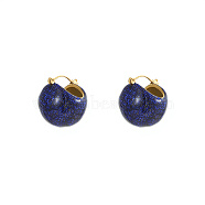 304 Stainless Steel Round Ball Hoop Earrings, with Resin, Blue, 21.5x20mm(RG8509-1)