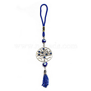 Alloy & Lampwork Tree of Life with Evil Eye Pendant Decoration, Glass Beaded Tassel Hanging Car Ornaments, Antique Silver, 290mm(PW23022396844)