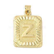 Rack Plating Brass Pendants, Long-Lasting Plated, Lead Free & Cadmium Free, Square with Letter Charms, Letter Z, 24x17x2.5mm, Hole: 4x3.5mm(KK-B092-42G-Z)