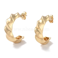 Brass Twist Half Round Stud Earrings, Half Hoop Earrings, Long-Lasting Plated, Golden, 25x8mm(EJEW-M239-04G)