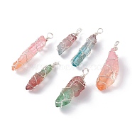 Natural Dyed Quartz Bead Pendants, with Eco-Friendly Copper Wire, Two Tone, Bullet, Mixed Color, Silver, 31~50x6~12x5~12mm, Hole: 4~4.5mm(PALLOY-JF00921-S)